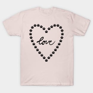 Dog Love Heart with cute paw puppy care, pet friendly print T-Shirt